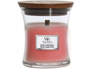 WoodWick – vonná svíčka Melon & Pink Quartz (Meloun a růžový křemen), 85 g