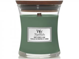 WoodWick – vonná svíčka Mint Leaves amp; Oak (Mátové lístky a dub), 85 g