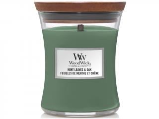 WoodWick – vonná svíčka Mint Leaves & Oak (Mátové lístky a dub), 275 g