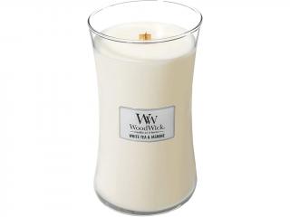 WoodWick – vonná svíčka White Tea & Jasmine (Bílý čaj a jasmín), 609 g