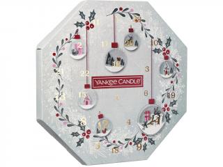 Yankee Candle – adventní kalendář čajové svíčky a skleněný svícen Snow Globe Wonderland
