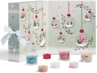 Yankee Candle – adventní kalendář votivní svíčky ve skle, čajové svíčky a svícen Snow Globe Wonderland