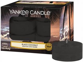 Yankee Candle – čajové svíčky Black Coconut (Černý kokos), 12 ks