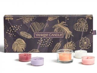 Yankee Candle – dárková sada 10 ks čajové svíčky a 1 ks skleněný svícen The Last Paradise