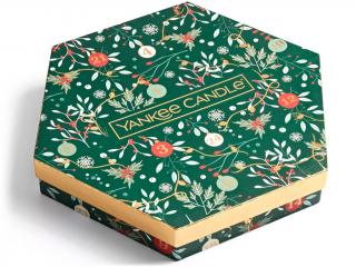 Yankee Candle – dárková sada 18 ks čajové svíčky a 1 ks keramický svícen Countdown to Christmas