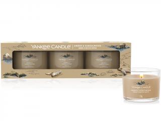 Yankee Candle – sada votivní svíčky ve skle Amber & Sandalwood (Ambra a santalové dřevo), 3 x 37 g