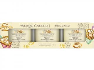 Yankee Candle – sada votivní svíčky ve skle Banoffee Waffle (Vafle s banány a karamelem), 3 x 37 g