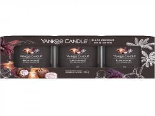 Yankee Candle – sada votivní svíčky ve skle Black Coconut (Černý kokos), 3 x 37 g