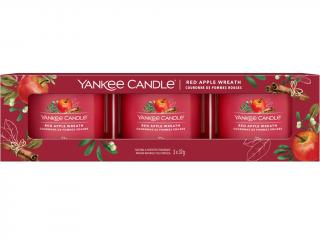 Yankee Candle – sada votivní svíčky ve skle Red Apple Wreath (Věnec z červených jablíček), 3 x 37 g