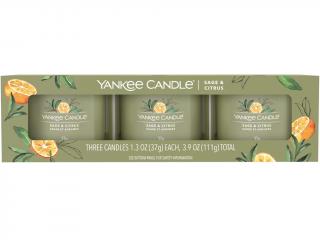Yankee Candle – sada votivní svíčky ve skle Sage & Citrus (Šalvěj a citrus), 3 x 37 g
