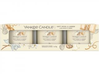 Yankee Candle – sada votivní svíčky ve skle Soft Wool & Amber (Jemná vlna a ambra), 3 x 37 g