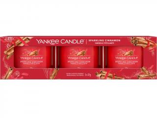 Yankee Candle – sada votivní svíčky ve skle Sparkling Cinnamon (Skořice a hřebíček), 3 x 37 g