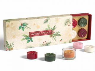 Yankee Candle – vánoční dárková sada čajové svíčky a skleněný svícen, 10 x 9,8 g