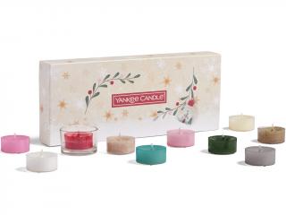 Yankee Candle – vánoční dárková sada čajové svíčky a skleněný svícen Snow Globe Wonderland, 10 x 9,8 g