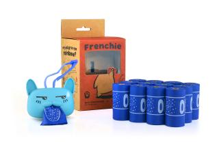 Zásobník Frenchie angry, modrá + 196 kompostovatelných sáčků