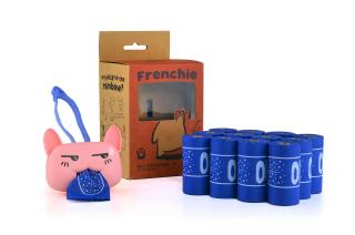 Zásobník Frenchie angry, růžová + 196 kompostovatelných sáčků