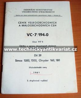 Simca 1300, 1500, Chryler 160, 180 (ceník)