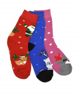 Dámské vánoční termo ponožky 3-pack - červená/modrá/růžová Velikost: 35-38