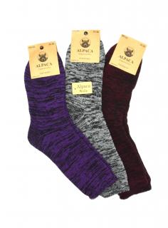 Dámské vlněné ponožky ALPACA melír 3-pack - fialová/šedá/vínová Velikost: 38-42