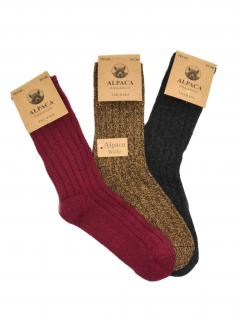 Dámské vlněné ponožky ALPACA žebrované 3-pack - vínová/černá/hnědá Velikost: 38-42