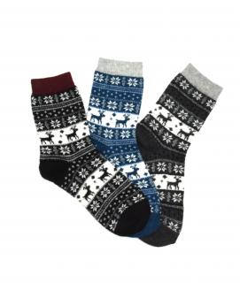 Dámské vlněné ponožky ANGORA s norským vzorem 3-pack - petrolej/černá/šedá Velikost: 38-42