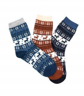 Dámské vlněné ponožky ANGORA s norským vzorem 3-pack - petrolej/oranžová/modrá Velikost: 35-38