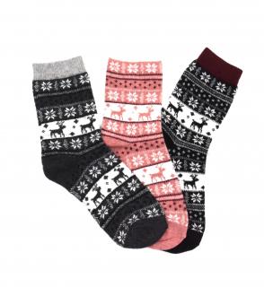 Dámské vlněné ponožky ANGORA s norským vzorem 3-pack - růžová/černá/šedá Velikost: 38-42