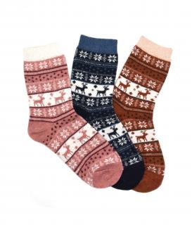 Dámské vlněné ponožky ANGORA s norským vzorem 3-pack - růžová/modrá/oranžová Velikost: 38-42