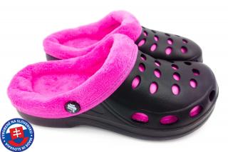 Dámské zateplené clogsy FLAMEshoes A-002-M černo-růžové Velikost: 36