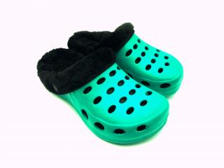 Dámské zateplené clogsy FLAMEshoes A-002-M smaragdová/černá Velikost: 36