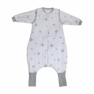 Hvězdy šedé CELOROČNÍ PROTISKLUZOVÝ spací pytel s nohavičkami a s ODEPÍNACÍMI RUKVÁVY 110cm (Pro děti výšky 110-120cm)