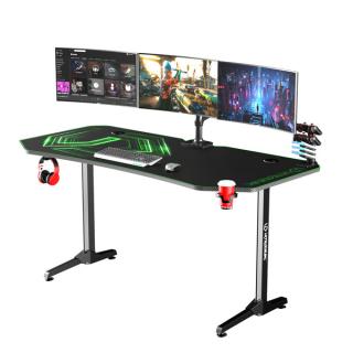 ULTRADESK Herní stůl FRAG XXL GREEN, 160 x 75 cm, 75 cm, držák nápojů a sluchátek, stojan