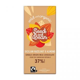 Seed & Bean - BIO čokoláda mléčná Lískový oříšek a mandle 75g