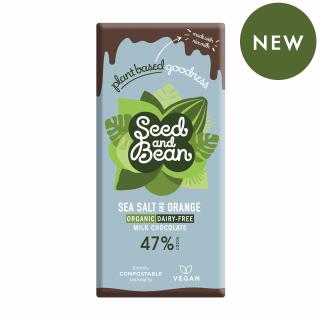 Seed &Bean BIO Rostlinná  mléčná  čokoláda Pomeranč a mořská sůl 75g