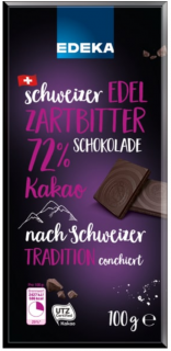 EDEKA Prémiová Švýcarská Hořká čokoláda se 72% kakaa 100g