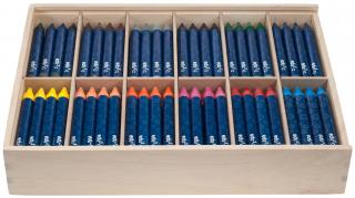 EDU3 Jumbo kulaté voskové pastely K12, 144 ks - 12x 12 barev, baleno v dřevěné krabičce