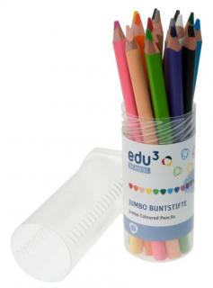 EDU3 Jumbo trojhranné pastelky P15, tuha 5 mm, 15 barev v kulaté plastové dóze