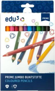EDU3 Prime Jumbo trojhranné pastelky K12, tuha 6,25 mm, 12 barev v papírové krabičce