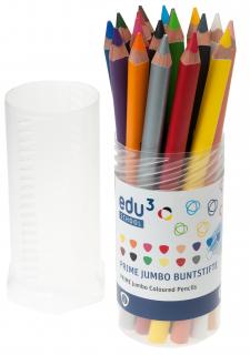 EDU3 Prime Jumbo trojhranné pastelky P18, tuha 6,25 mm, 18 barev v kulaté plastové dóze