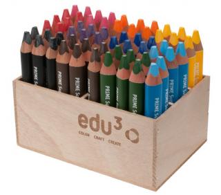 EDU3 Super Jumbo trojhranné pastelky 3v1 ve dřevě H60, tuha 10 mm, 10 barev, ve stojanu ze dřeva