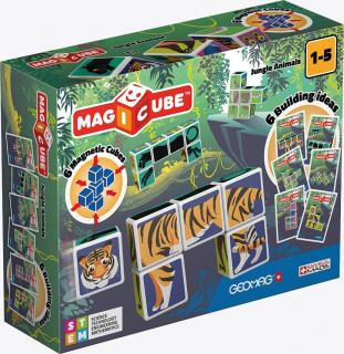 GEOMAG Magicube Magnetická stavebnice Zvířátka z džungle 6 kostek 3 kartičky
