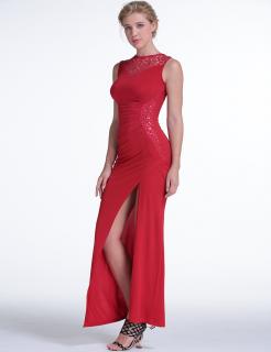 A Dlouhé červené elegantní šaty 80204 Velikost: M/38