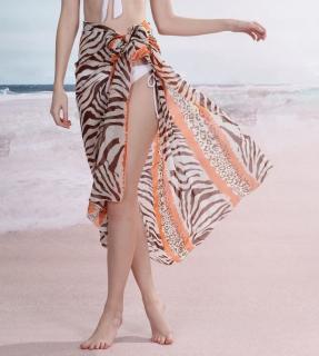 A Sarong šátek na pláž 115 krémový oranžový zebra Barva: Oranžová
