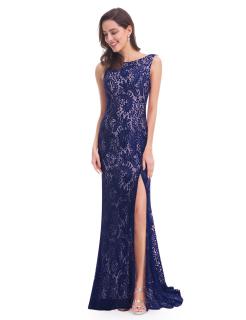 Elegantní krajkové Ever Pretty šaty modré 8859 Velikost: 36 / 04 / 08