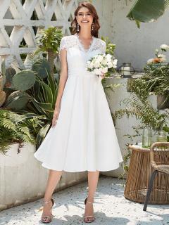 Ever Pretty bílé svatební šaty midi délky 40400 Velikost: 40 / 08 / 12