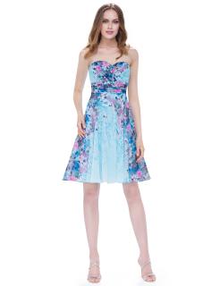 Ever Pretty krátké šaty květinové modré 5498 Velikost: 48 / 16 / 20