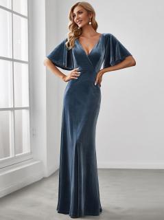 Ever Pretty plesové šaty modré velvet 861 Velikost: 56 / 24 / 28