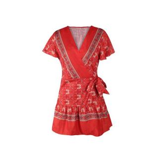 Krátké letní šaty červené zavinovací 183045 Velikost: L/40