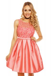 Krátké růžové šaty s krajkou hs 8178 Velikost: M/38