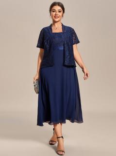Luxusní tmavě modré šaty s krajkou pro matku 1845 Velikost: 48 / 16 / 20